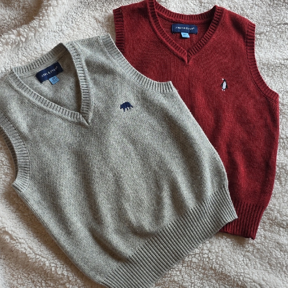 Kids Gray and Red Sweater Vests